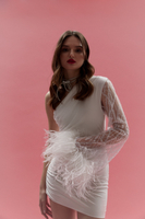 PARIS WHITE FEATHER TRIMMED DRESS