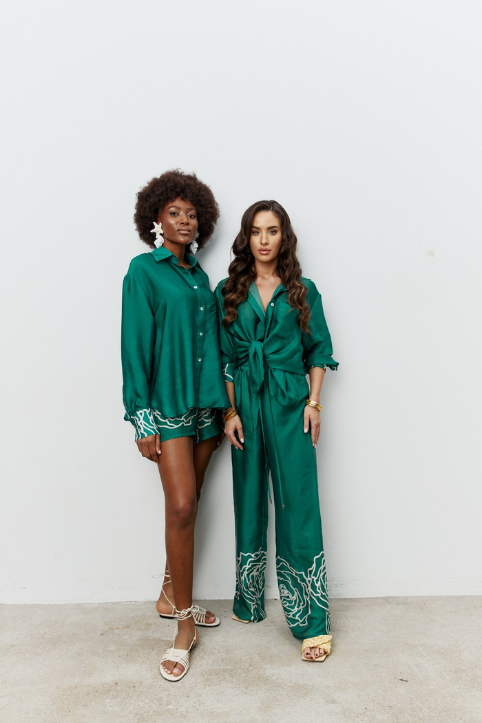 CANNES ROSE LONG SLEEVE SHIRT IN EMERALD GREEN