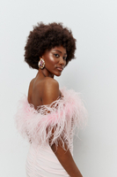  RUCHED ELASTIC FEATHER TROPEZ ROSE DRESS