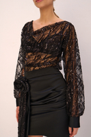 KORONKOWA SUKIENKA MINI Z ODPINANĄ RÓŻĄ MALE NOIR 