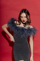 DALLAS FEATHER-TRIM MINI DRESS