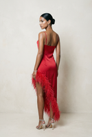 CZERWONA  SUKIENKA Z PIÓRAMI JARDIN ROUGE 