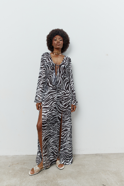 NAIROBI MAXI KIMONO DRESS IN ZEBRA