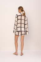 SOLEIL LONG SLEEVE BUTTONED SHIRT WITH SILK BLEND IN SALT AND PEPPER