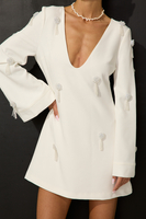 OIA WHITE MINI DRESS WITH SHINY CRYSTAL BEADS