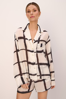 SOLEIL LONG SLEEVE BUTTONED SHIRT WITH SILK BLEND IN SALT AND PEPPER