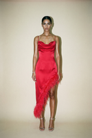 CZERWONA  SUKIENKA Z PIÓRAMI JARDIN ROUGE 