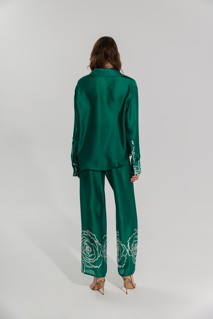 CANNES ROSE LONG SLEEVE SHIRT IN EMERALD GREEN