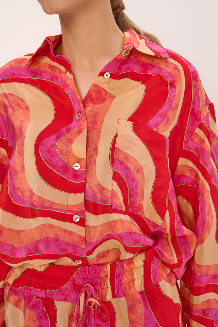 LIMA LONG SLEEVE BUTTONED SHIRT IN PINK ABSTRACT