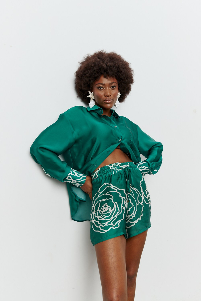 CANNES ROSE LONG SLEEVE SHIRT IN EMERALD GREEN
