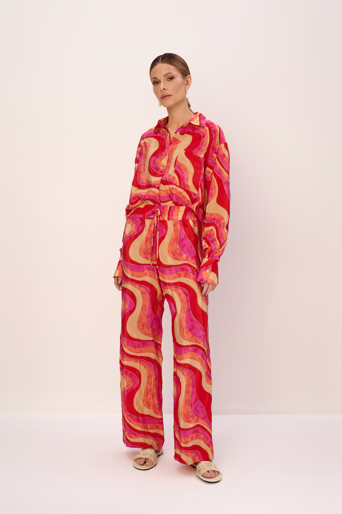 LIMA LONG LOOSE LEG PANT IN PINK ABSTRACT