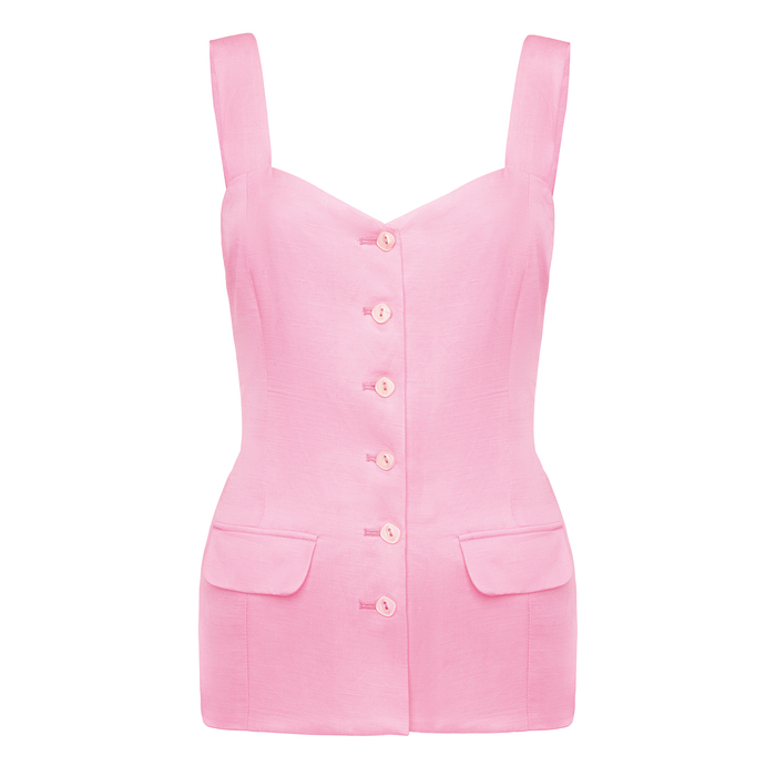 GORSETOWY TOP LNIANY Z DODATKIEM JEDWABIU EZE BARBIE PINK