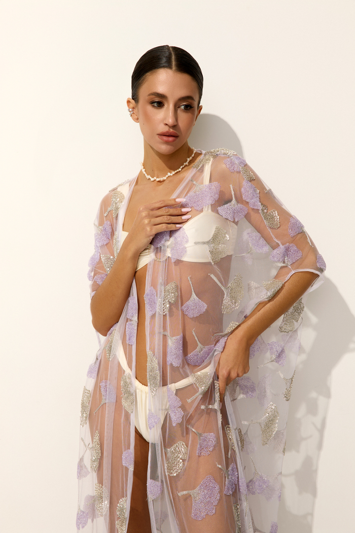 SAO EMBELLISHED BEACH ROBE IN AMETHYST