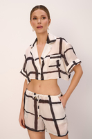 SOLEIL CROP SHIRT WITH SILK BLEND IN SALT AND PEPPER 