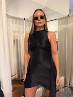 ROMA STRETCH MINI DRESS WITH LONG SASHES IN NOIR