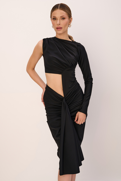 MARSZCZONA SUKIENKA NA JEDNO RAMIE LONDON BLACK