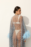 AMMAN HAND-EMBROIDERED BEACH ROBE WITH OSTRICH FEATHERS IN PEARL WHITE