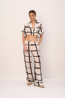 SOLEIL LONG WIDE LEG PANTS WITH SILK BLEND IN SALT AND PEPPER 