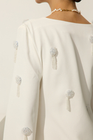 OIA WHITE MINI DRESS WITH SHINY CRYSTAL BEADS