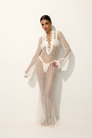 AMALFI LACE MAXI DRESS WITH CORSET TIE IN PEARL WHITE