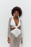 CUT OUT MIDI DRESS MADE OF MESH EMBELLISHED WITH CRYSTALS JAKARTA WHITE