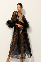 AMMAN HAND-EMBROIDERED BEACH ROBE WITH OSTRICH FEATHERS IN MIDNIGHT NOIR