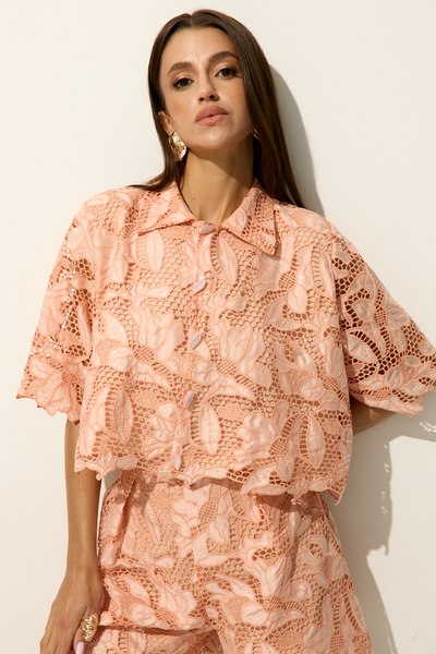 VALETTA LACE CROP SHIRT IN PEACH FIZZ