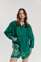 KRÓTKIE SPODENKI Z MOTYWEM RÓŻY CANNES ROSE EMERALD GREEN 