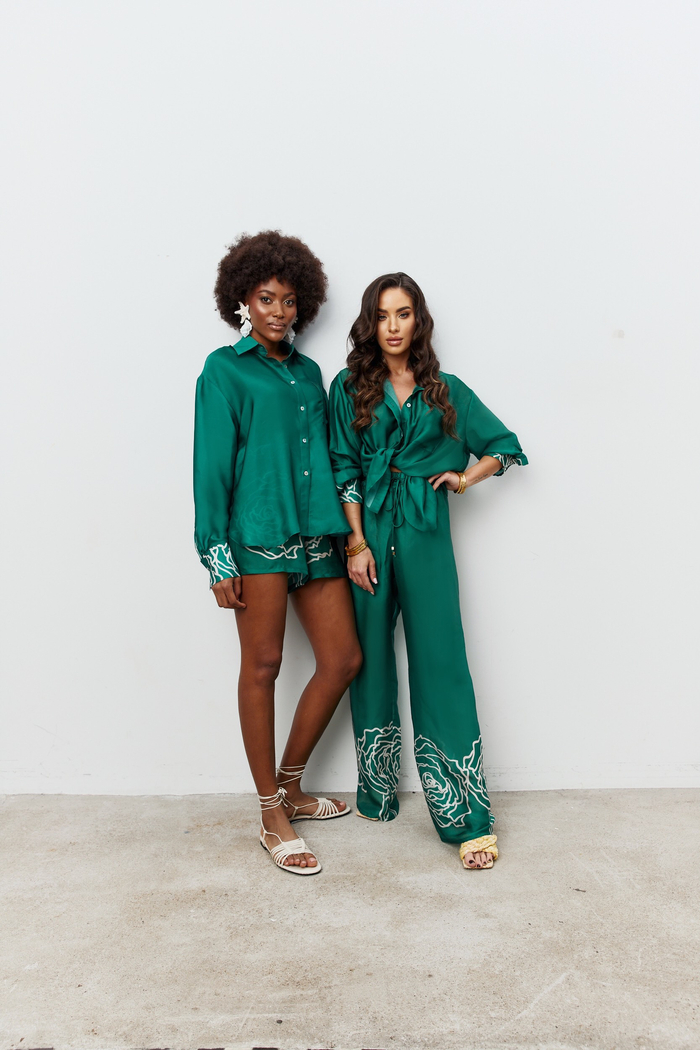 CANNES ROSE WIDE LONG PANTS IN EMERALD GREEN