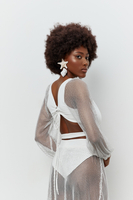 CUT OUT MIDI DRESS MADE OF MESH EMBELLISHED WITH CRYSTALS JAKARTA WHITE