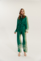 DŁUGIE SPODNIE Z MOTYWEM RÓŻY CANNES ROSE EMERALD GREEN 