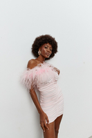  RUCHED ELASTIC FEATHER TROPEZ ROSE DRESS