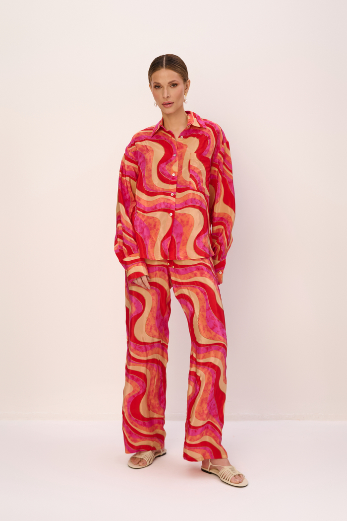 LIMA LONG SLEEVE BUTTONED SHIRT IN PINK ABSTRACT