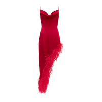 JARDIN LONG GOWN WITH FEATHERS IN ROUGE