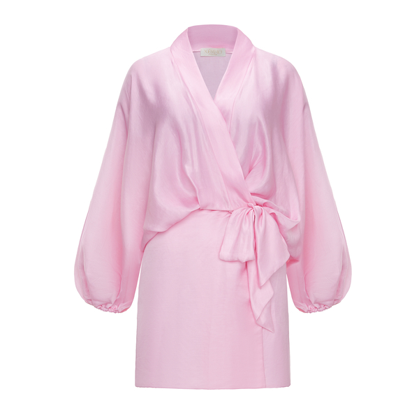 MINI SUKIENKA Z LNU Z DOMIESZKĄ JEDWABIU VIANA BUBBLE PINK