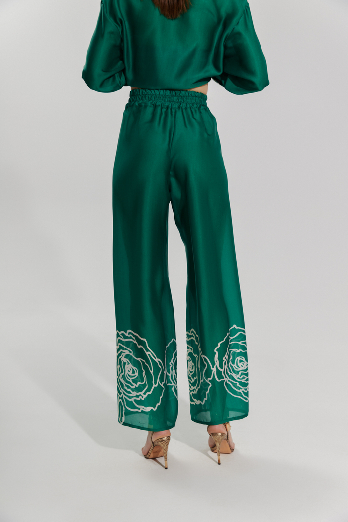 CANNES ROSE WIDE LONG PANTS IN EMERALD GREEN