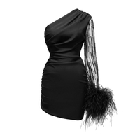PARIS FEATHER TRIMMED ELASTIC DRESS