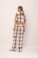 SOLEIL LONG WIDE LEG PANTS WITH SILK BLEND IN SALT AND PEPPER 