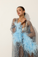 RĘCZNIE WYSZYWANY SZLAFROK ZE STRUSIMI PIÓRAMI AMMAN ROYAL BLUE 