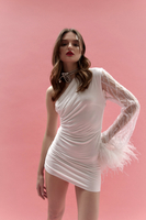 PARIS WHITE FEATHER TRIMMED DRESS