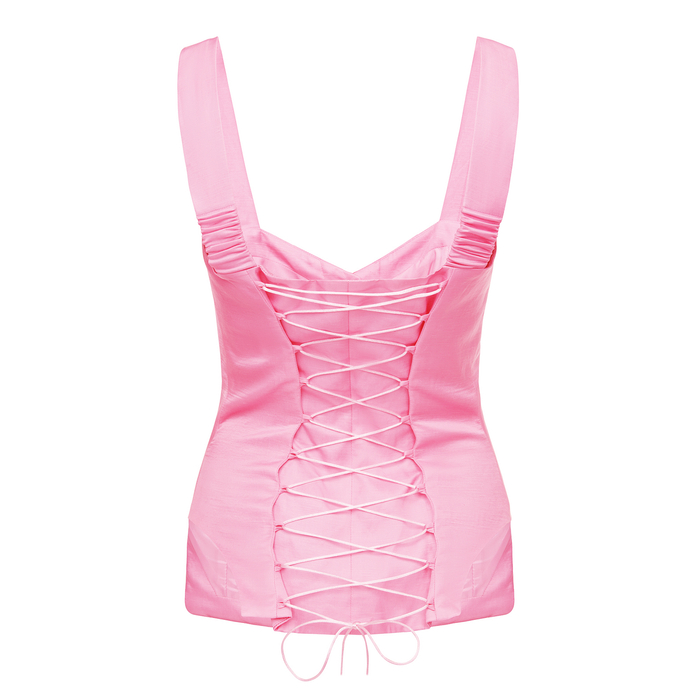 EZE LINEN AND SILK CORSET TOP IN BARBIE PINK
