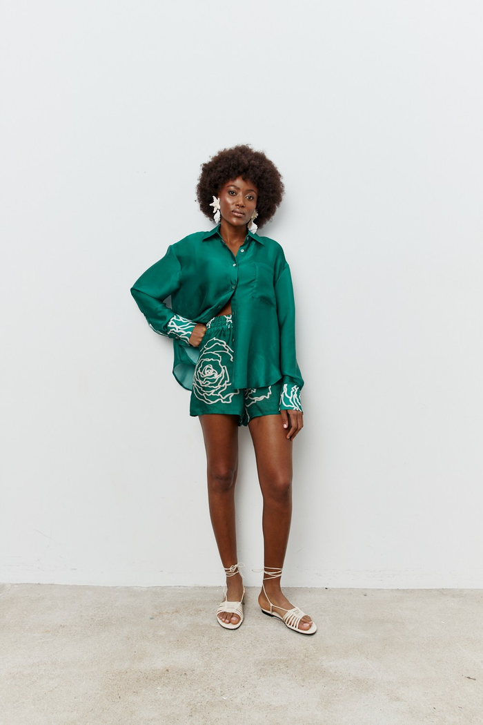 CANNES ROSE LONG SLEEVE SHIRT IN EMERALD GREEN