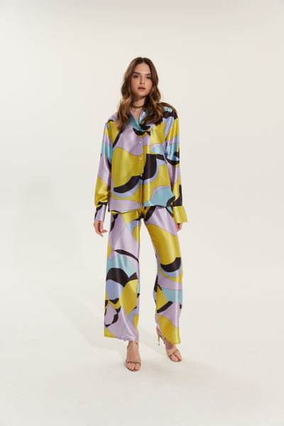 CERVO WIDE LEG PANTS WITH COLORFUL PRINT
